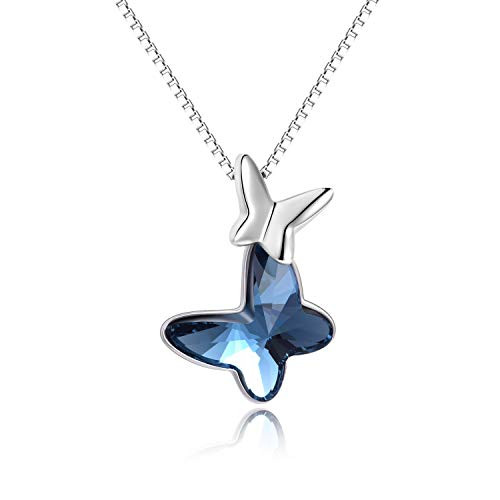 AOBOCO Morpho Helena Butterfly Necklace Sterling Silver Women Necklace with with Crystals from Austria Fine Anniversary Birthday Butterfly Jewelry Gifts for Women Her Daughter Wife Girlfriend Blue AOBOCO Morpho Helena Butterfly Necklace Sterling Silver Women Necklace with with Crystals from Austria Fine Anniversary Birthday Butterfly Jewelry Gifts for Women Her Daughter Wife Girlfriend Blue