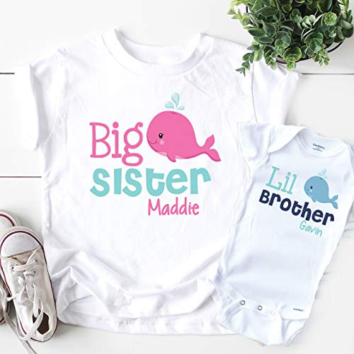 Big Sister Little Brother Shirts - Personalized Whale Sibling Set Big Sister Little Brother Shirts - Personalized Whale Sibling Set
