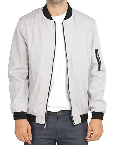 WULFUL Mens Casual Lightweight Jacket Softshell Flight Bomber Jacket Varsity Coat  Light Grey X-Large