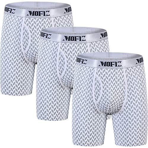 JINSHI Mens Boxer Briefs Underwear Bamboo Performance Long Leg Underpants LWhite Grey
