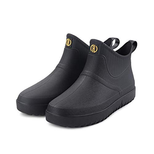 jessie Men Rain Boots Outdoor Slip On Waterproof Non-Slip Rubber Ankle Boots Rain Booties  Black Numeric_10