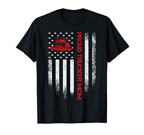 Vintage USA American Flag Proud Trucker Truck Driver Mom T-Shirt