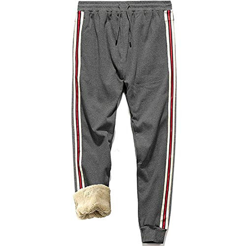 MANLUODANNI Mens Winter Fleece Sweatpants Sherpa Lined Pants Active Drawstring Jogger Trousers Grey-L
