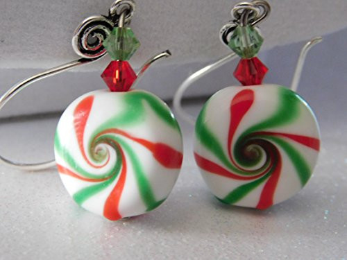 Old Fashioned Swirl Peppermint Candy Christmas Candy Glass Candy Necklace Red Green and White Peppermint Candy Necklace Christmas Jewelry
