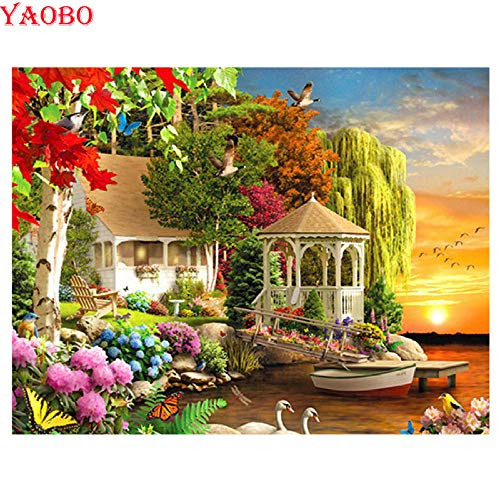 ZFSDD 5D Diamond Painting Mosaic DIY Sunset Dream Garden Landscape Diamond Round Rhinestone Embroidery Cross Stitch Kits Christmas Gift 40X50Cm