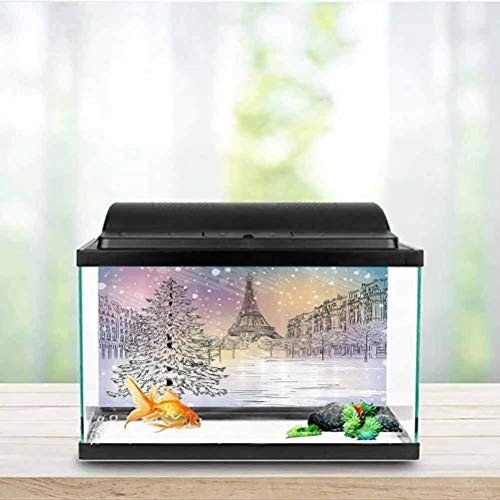 ScottDecor Winter Decorations Aquarium Background Sticker Image of Stormy Winter Day in Paris Streets Eiffel Tower Europe Scene PVC Self-Adhesive Decor Wall Pink White W24 x L16 Inch