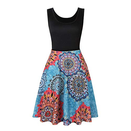 Shakumy Women Sleeveless Loose Floral Printed Patchwork Tank Dresses Summer Casual Short Dresses Sundress Party Mini Dress