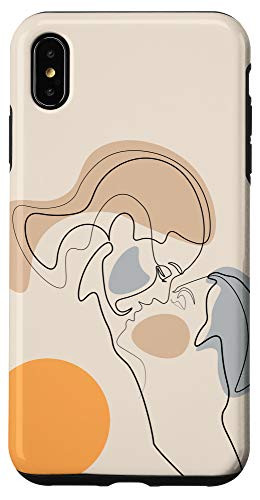 iPhone XS Max Abstract Face Line Drawing Minimal Art Couple neutral colors Case