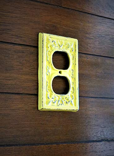 Decorative Electrical Outlet Plate Plug-in Cover Fleur de lis Cast Iron Socket Shabby Chic Style Lemon Yellow or Pick Your Color