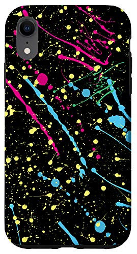 iPhone XR Retro 70s Bright on Black Paint Splatter Pattern Case