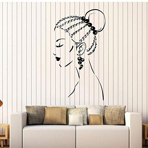 Wall Stickers Beautiful Girl Wall Decal Face Braids Hairstyle Earrings Vinyl Window Stickers Beauty Salon Girls Bedroom Interior Decor 42x73 cm y8