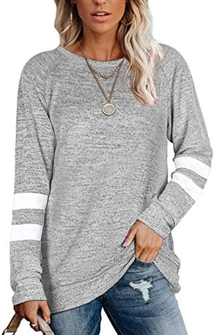 LYCKYY Womens Color Block Long Sleeve Shirts Tunic Tops Crewneck Sweatshirt Pullover Gray Medium LYCKYY Womens Color Block Long Sleeve Shirts Tunic Tops Crewneck Sweatshirt Pullover Gray Medium