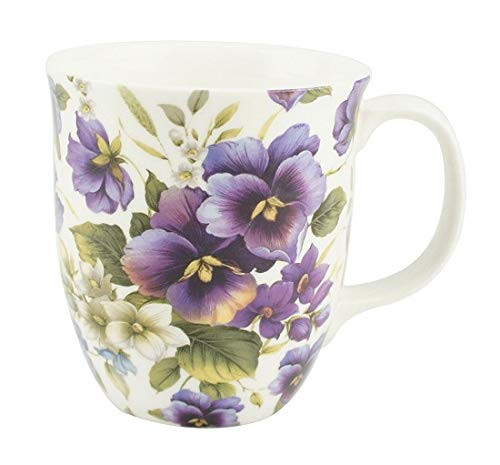 McIntosh Pretty Chintzy Purple Pansies Fine Bone China  12 oz  Java Mug in Matching Gift Box