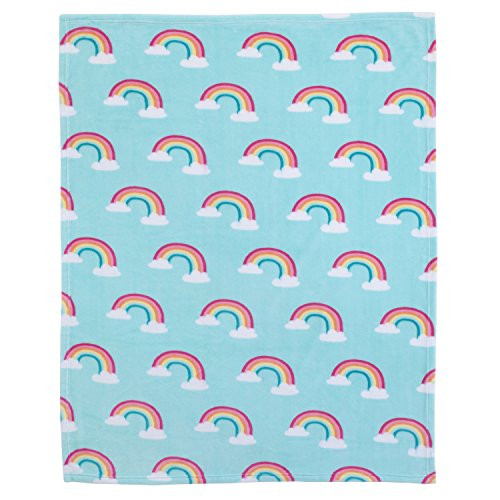 Carter's Rainbow Super Soft Coral Fleece Toddler Blanket, Sky Blue, White, Pink, Yellow