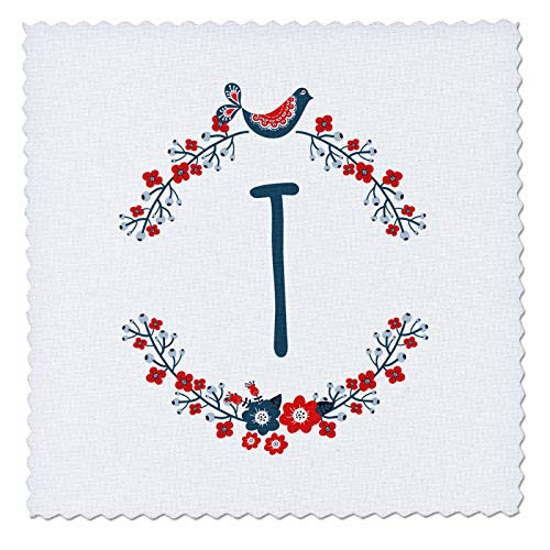 3dRose Monogram initial letter T with a red and blue floral wreath. - Quilt Squares  qs_337480_9