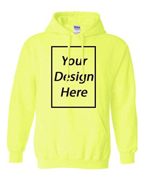 Add Your Own Text and Design Custom Personalized Sweatshirt Hoodie  Large Safety Green