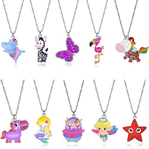 TAMHOO 10 Pcs Cute Necklaces for Teen Girls Kids Birthday Gift Pack - Pendant Crystal Necklace for Little Girls- Unicorn Necklace Butterfly Necklace for Girls -Ballerina Recital Gifts for Teen Girls