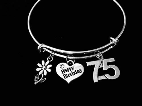 Happy Birthday Gift for 75th Birthday Expandable Charm Bracelet Adjustable One Size Fits All Gift Personalization Available