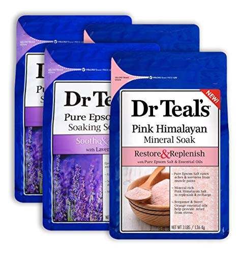 Dr Teals Epsom Salt Bath Combo 4-Pack  12 lbs Total  Soothe  and  Sleep with Lavender and Restore  and  Replenish with Pink Himalayan