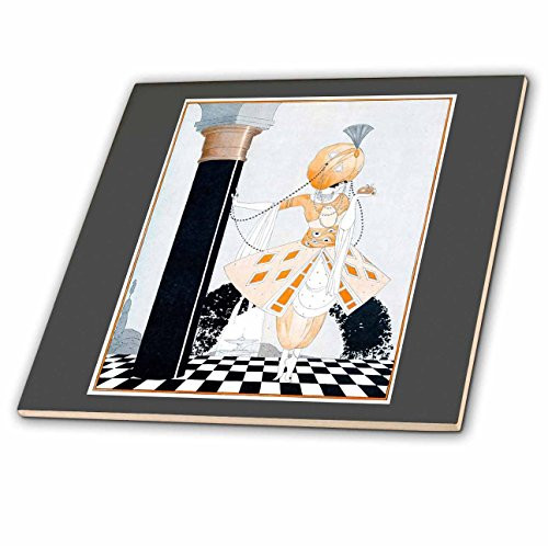 3dRose ct_35231_1 Black White Gold Art Deco-Ceramic Tile, 4-Inch