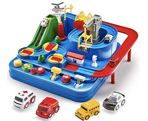 HappyFun Race Tracks for Boys Car Adventure Toys for 3 4 5 6 7 8 Year Old Boys Girls City Rescue Preschool Educational Toy Vehicle Puzzle Car Track Playsets for Toddlers Kids Toys Gifts for Kids