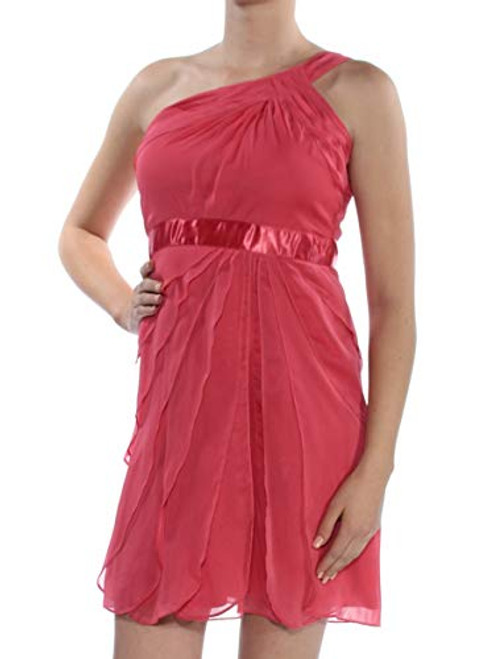 Adrianna Papell Womens Tiered One Shoulder Cocktail Dress Pink 14