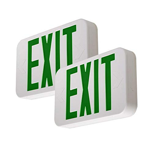 LFI Lights - 2 Pack - UL Certified - Hardwired Green LED Exit Sign Modern Design - Battery Backup - Emergency Fire Safety - UL924 - LEDGBBJRx2