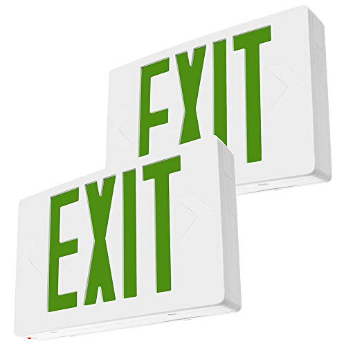 LFI Lights - 2 Pack - UL Certified - Hardwired Green LED Exit Emergency Sign Light - Standard - Battery Backup - LEDGBBx2