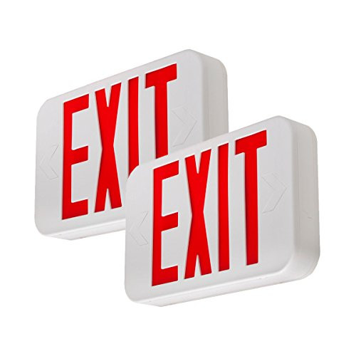LFI Lights - 2 Pack - UL Certified - Hardwired Red LED Exit Sign Modern Design - Battery Backup - Emergency Fire Safety - UL924 - LEDRBBJRx2