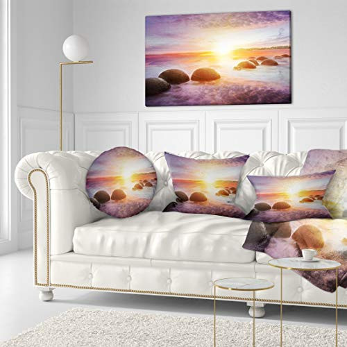 Design Art PT9485-40-20 Evening Sun Over Moeraki Boulders Seashore Photo Canvas Print,Yellow,40x20