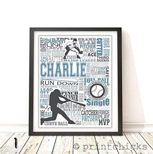 Baseball Typography Personalized Print - PrintChicks Wall Art Decor Poster Team Gift