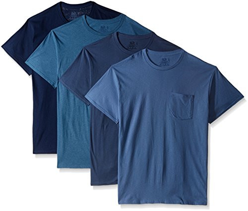 Fruit of the Loom Mens Pocket Crew Neck T-Shirt  Pack of 4  Assorted Blues X-Large