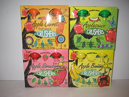 Trader Joes Crushers Applesauce Apple Carrot Applesauce Apple Strawberry Apple Banana Fruit Sauce  4 - Pouches Each. Total  16 - 3.17 Oz Each Pouches Bundle
