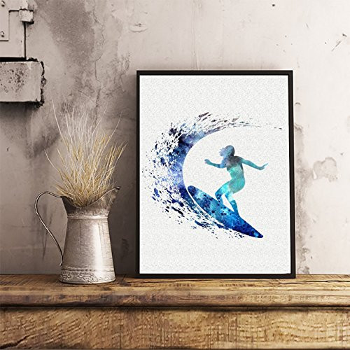 Surfer Girl Watercolor Posters Art Prints Surfing Wall Decor Artworks Wall Art Dining Room Art Wall Hanging Decor House Warming Gift