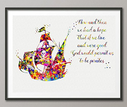Pirate Ship Quote Watercolor Posters Art Prints Wall Decor Artworks Wall Art Dining Room Art Wall Hanging Decor House Warming Gift