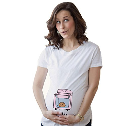 Maternity Bun in The Oven T Shirt Funny Pregnancy Announcement New Baby Tee  White  - L