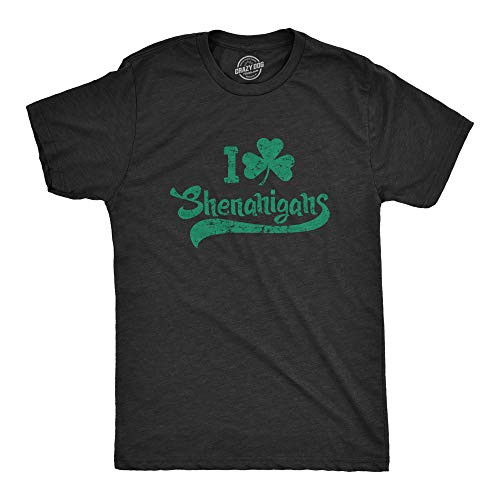 Mens I Clover Shenanigans T Shirt Funny Irish Clover St Saint Patricks Day Tee  Heather Black  - 3XL