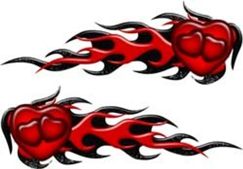 Tripple Heart Flame Graphics in Red - 4.75 inch  h x 14 inch  w - REFLECITVE