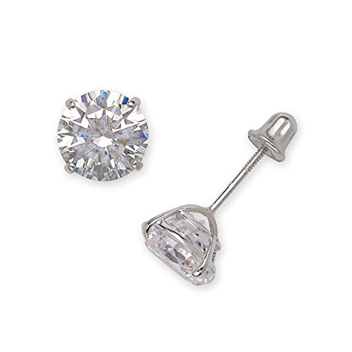 Sterling Silver Rhodium-plated Solitaire Round Cubic Zirconia CZ Stud Screw-back Earrings  3mm-7mm   7-mm
