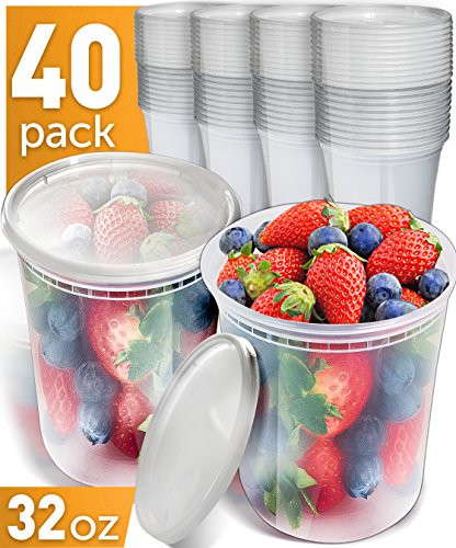 40pk 32oz Plastic Containers with Lids - Freezer Containers Deli Containers with Lids - Soup Containers Plastic Food Storage Containers with lids - Plastic Container Plastic Food Containers with Lids