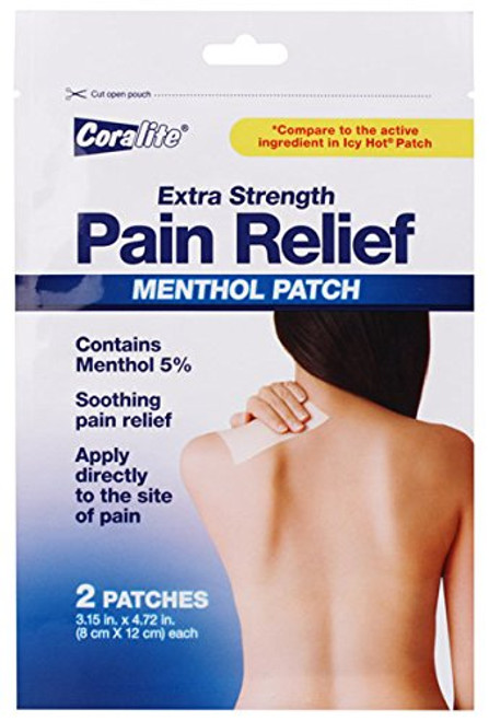 Coralite Menthol Pain Relieving Patch - Extra Strength Menthol Pain Relief Patches for Back Pain Muscle Pain Relief and for Help with Tendonitis Relief 2 Patches Per Pack  24 Pack