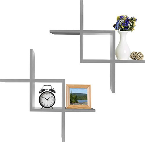Greenco Criss Cross Intersecting Wall Mounted Floating Shelves Finish, 2-Pack, Gray