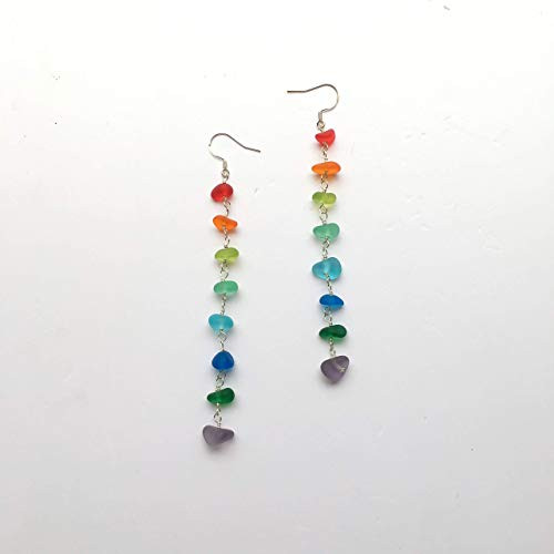 Sterling Silver Rainbow Sea Glass Earrings Beach Glass Earrings?Sea Glass Jewelry Sterling Silver Rainbow Sea Glass Earrings Beach Glass Earrings?Sea Glass Jewelry