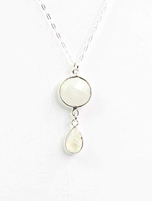 White Moonstone Gemstone Necklace for Women June Birthstone Sterling Silver 18 Inch Chain