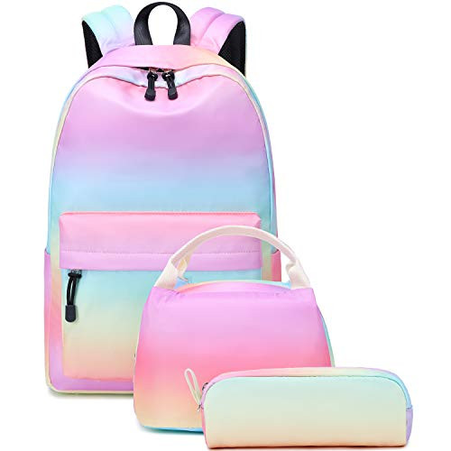 Abshoo Lightweight Water Resistant Galaxy Backpacks for Teen Girls School Backpack with Lunch Bag  Rainbow Set