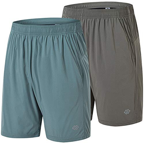 Akula Mens Workout Running Shorts 2-Pack Sports Fitness Gym Training Quick Dry Athletic Performance Shorts Zip Pockets Size XL