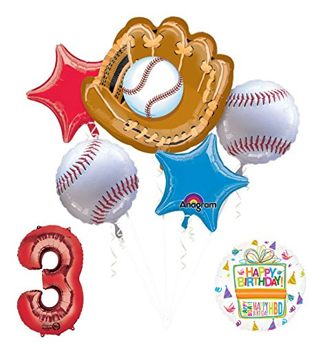 Baseball 3rd Birthday Party Supplies and Balloon Bouquet Decorations