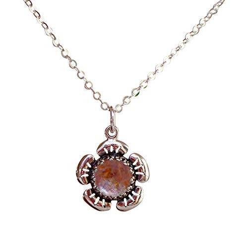 Recycled Antique Pink Depression Glass Sterling Silver Flower Necklace