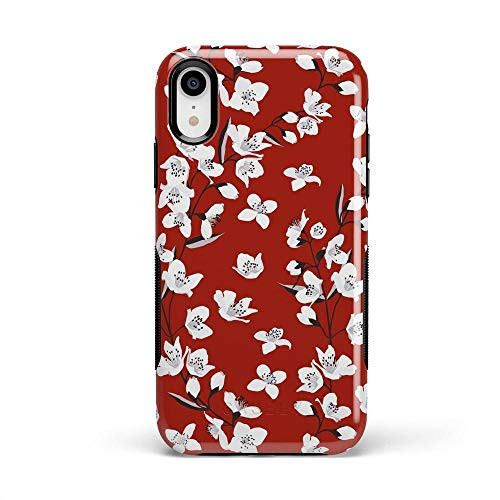 Casely iPhone XR Phone Case - Red Cherry Blossom Floral Case - 360 Degree Coverage for Your Phone - Precise Cutouts 1mm Raised Lip Camera Protection - Bold