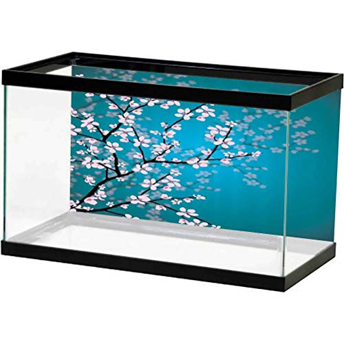 Teal Pink Blossoms Decor Aquarium 3D Backdrops Leaves and Plants Ombre Spring Japanese Sakura Flowers in Garden Park Underwater Decor Paper Cling Decals Sticker Fabric L24 X H24 Inch